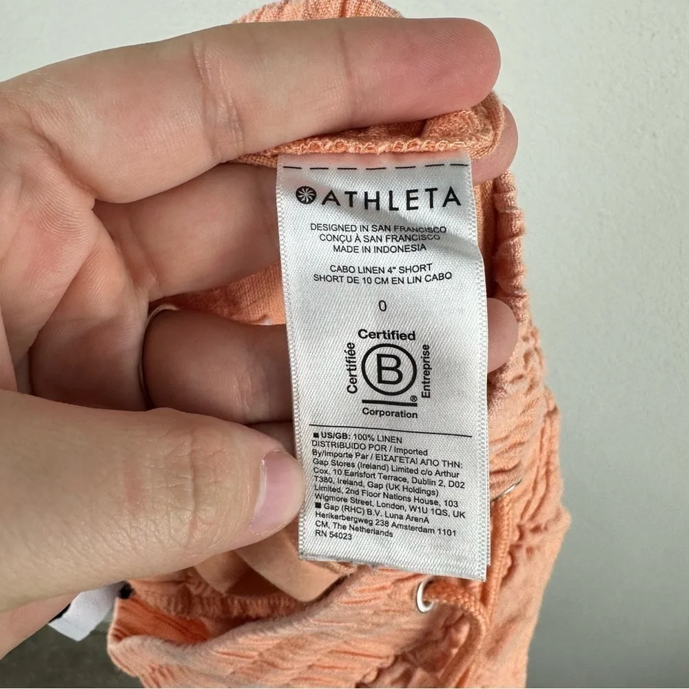 Athleta Orange Cabo 100% Linen 4” Athleisure Shorts Size 0